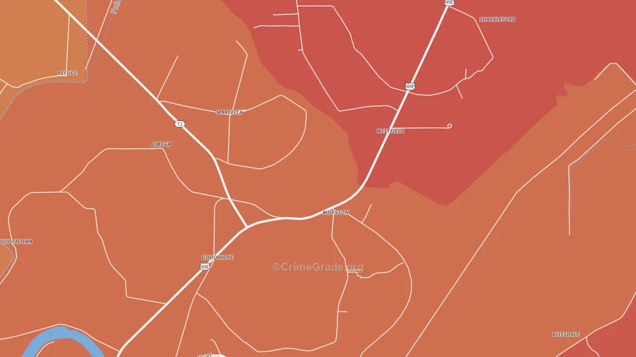 Mileston, MS Map of Murder Rates