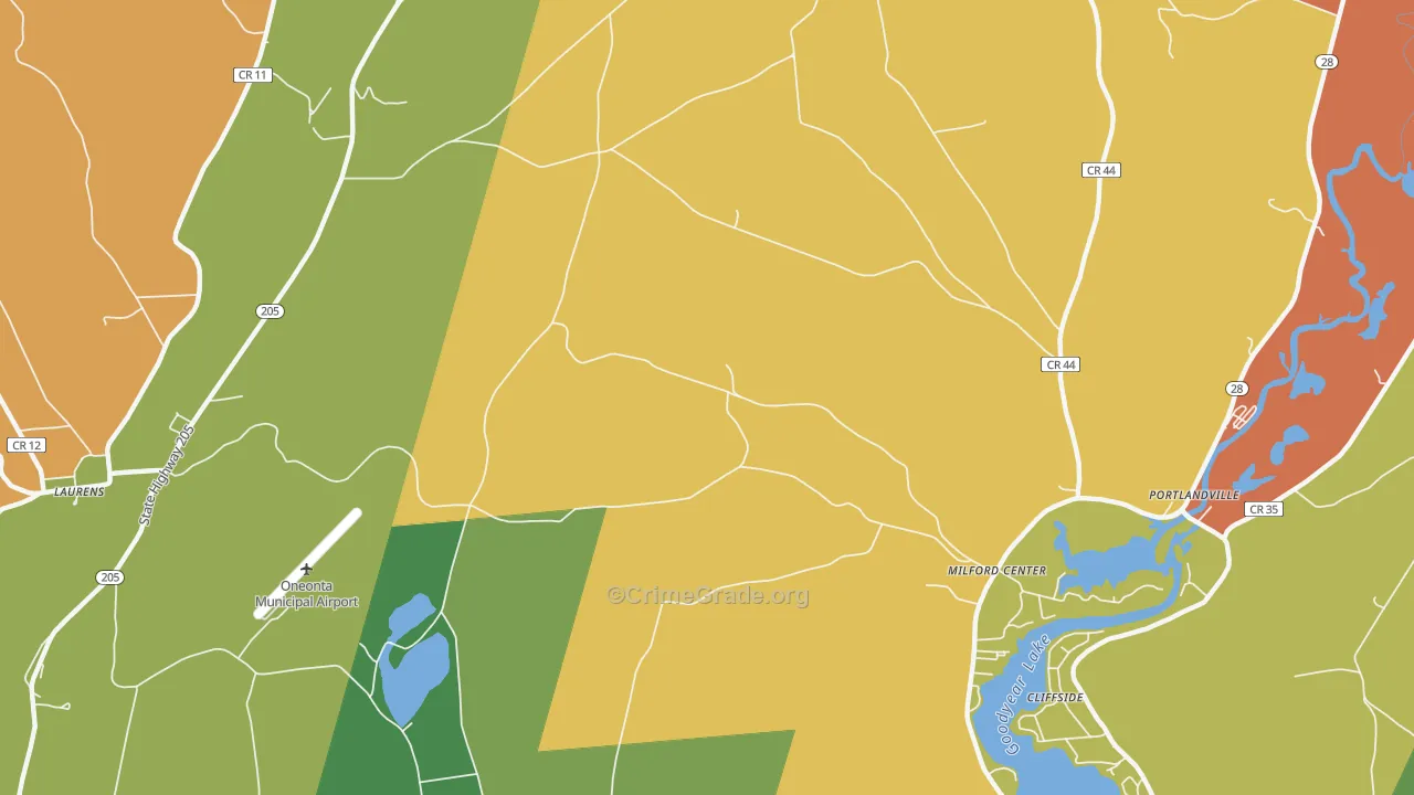 Milford Center, NY Map of Murder Rates