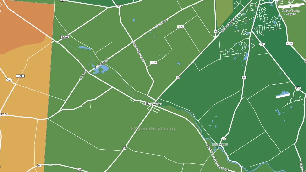Milford Center, OH Map of Murder Rates