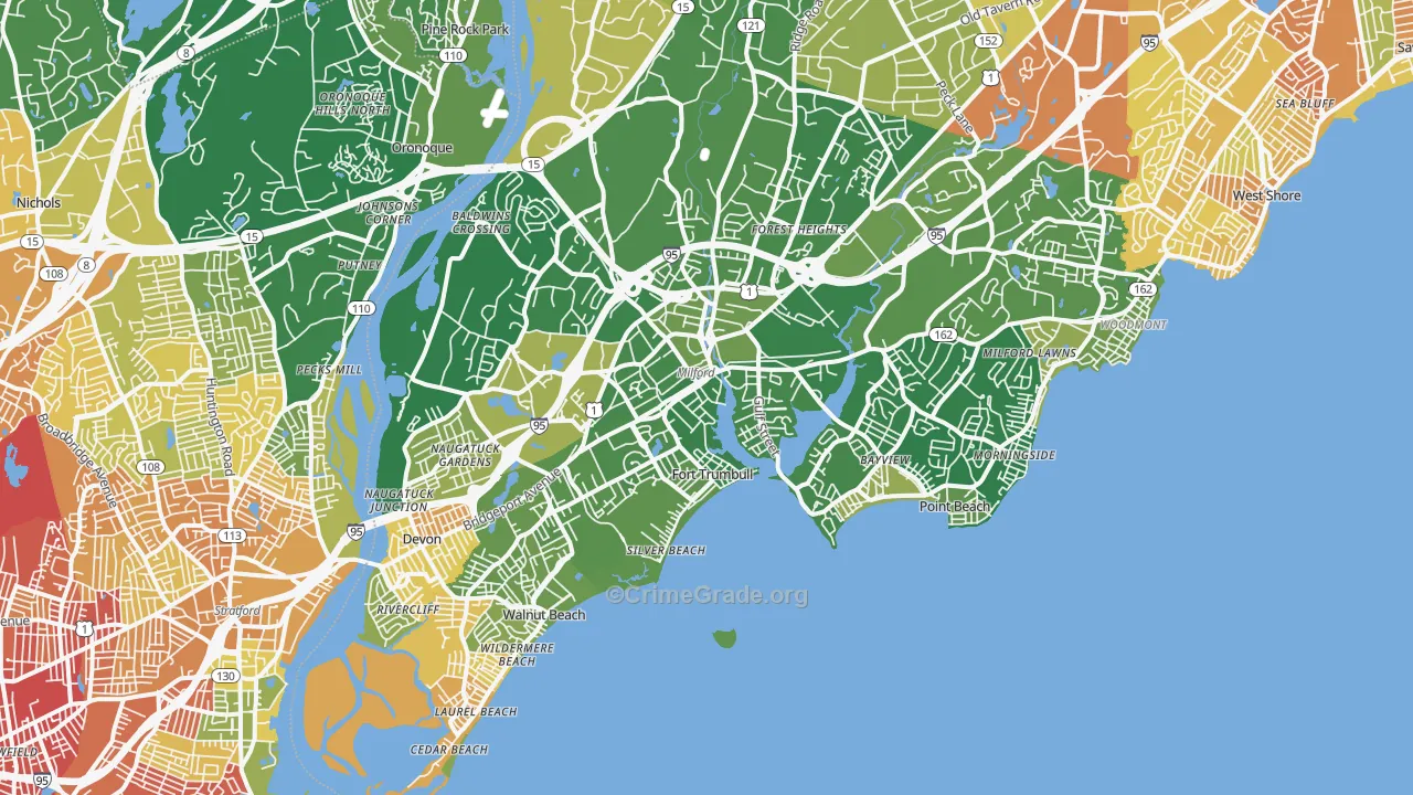 Milford, CT Map of Murder Rates