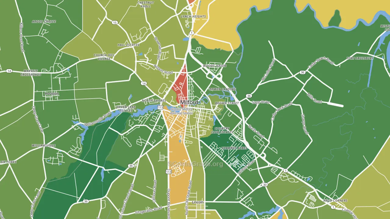 Milford, DE Map of Murder Rates