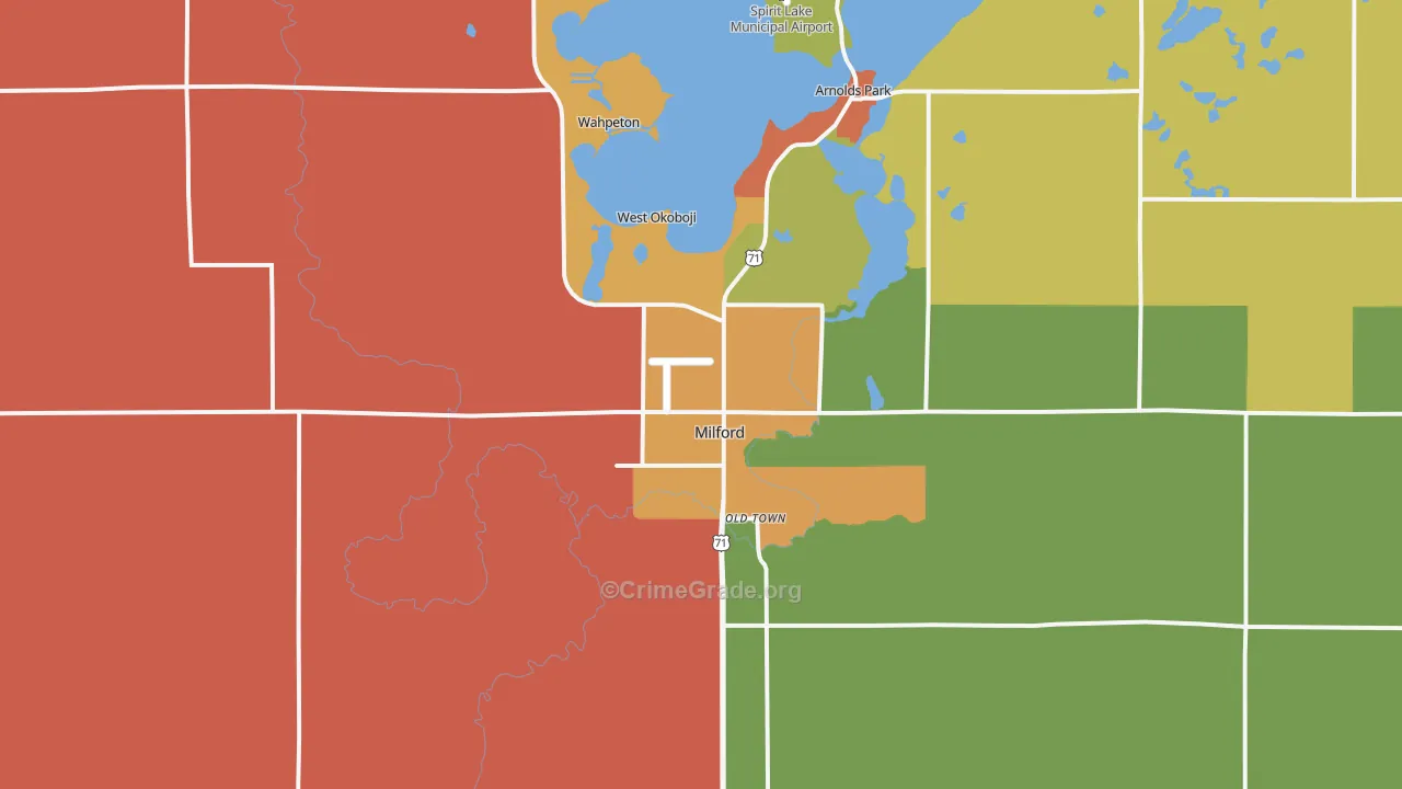 Milford, IA Map of Murder Rates
