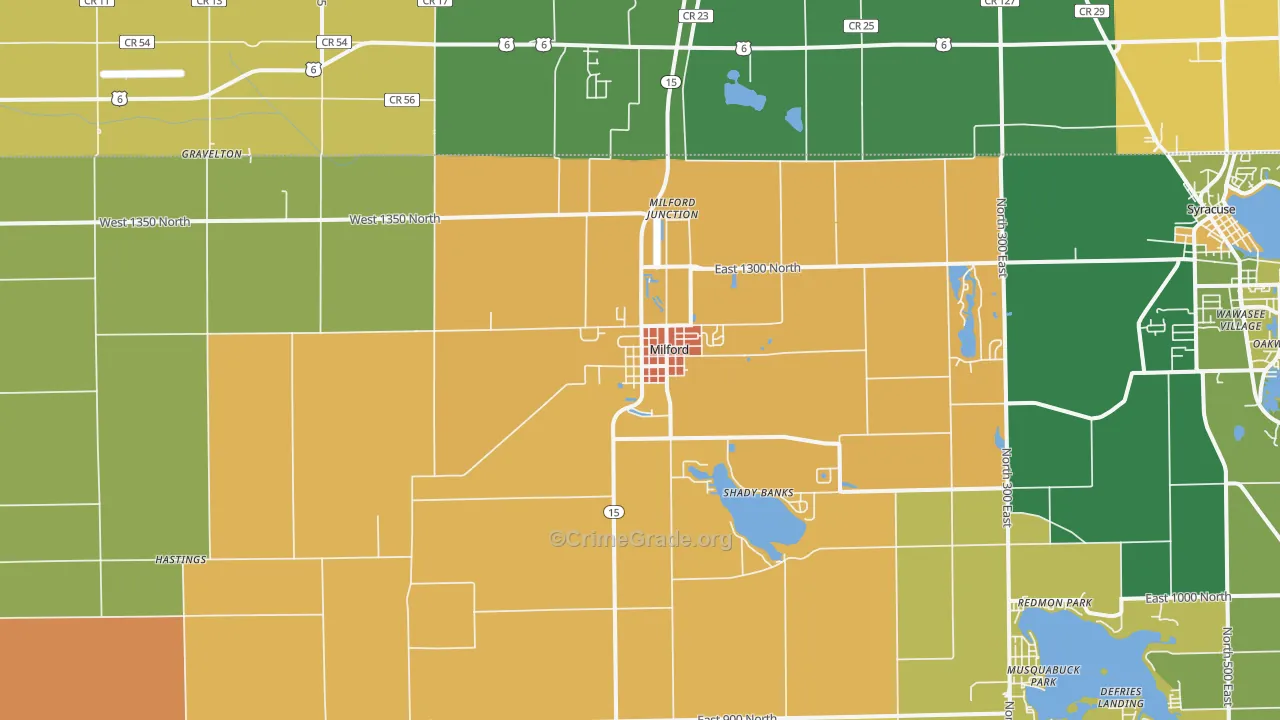 Milford, IN Map of Murder Rates