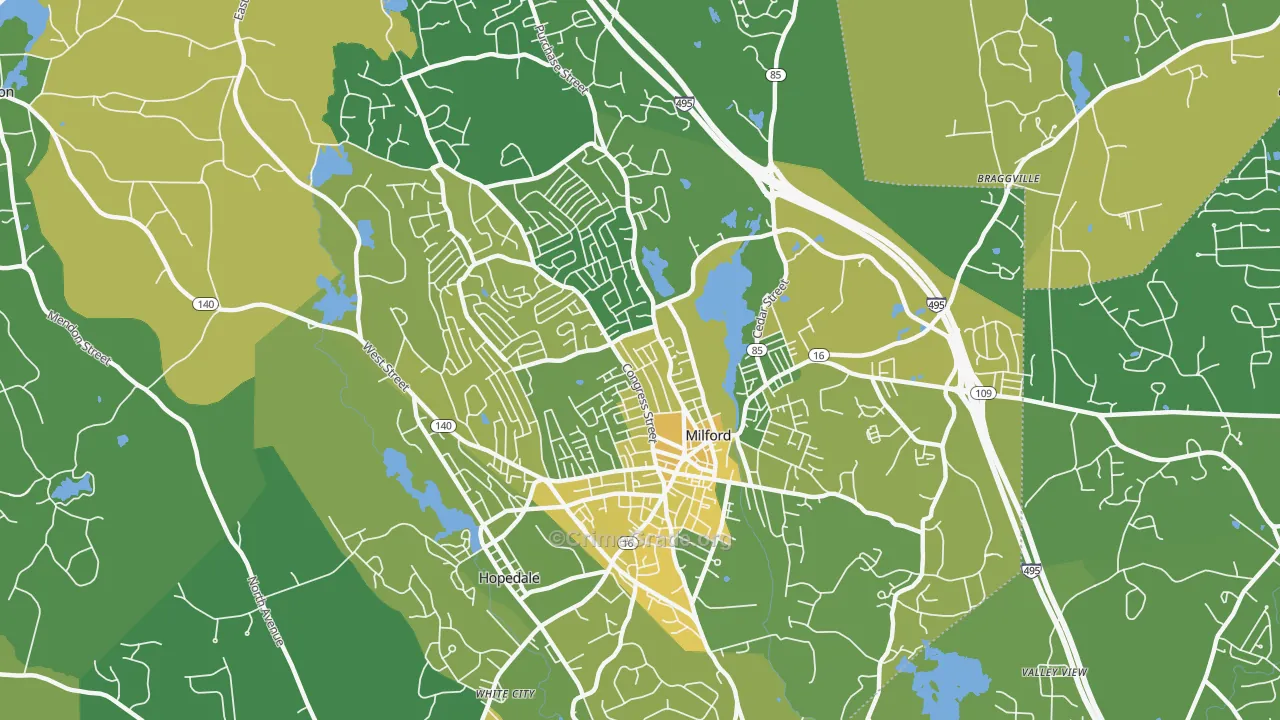 Milford, MA Map of Murder Rates