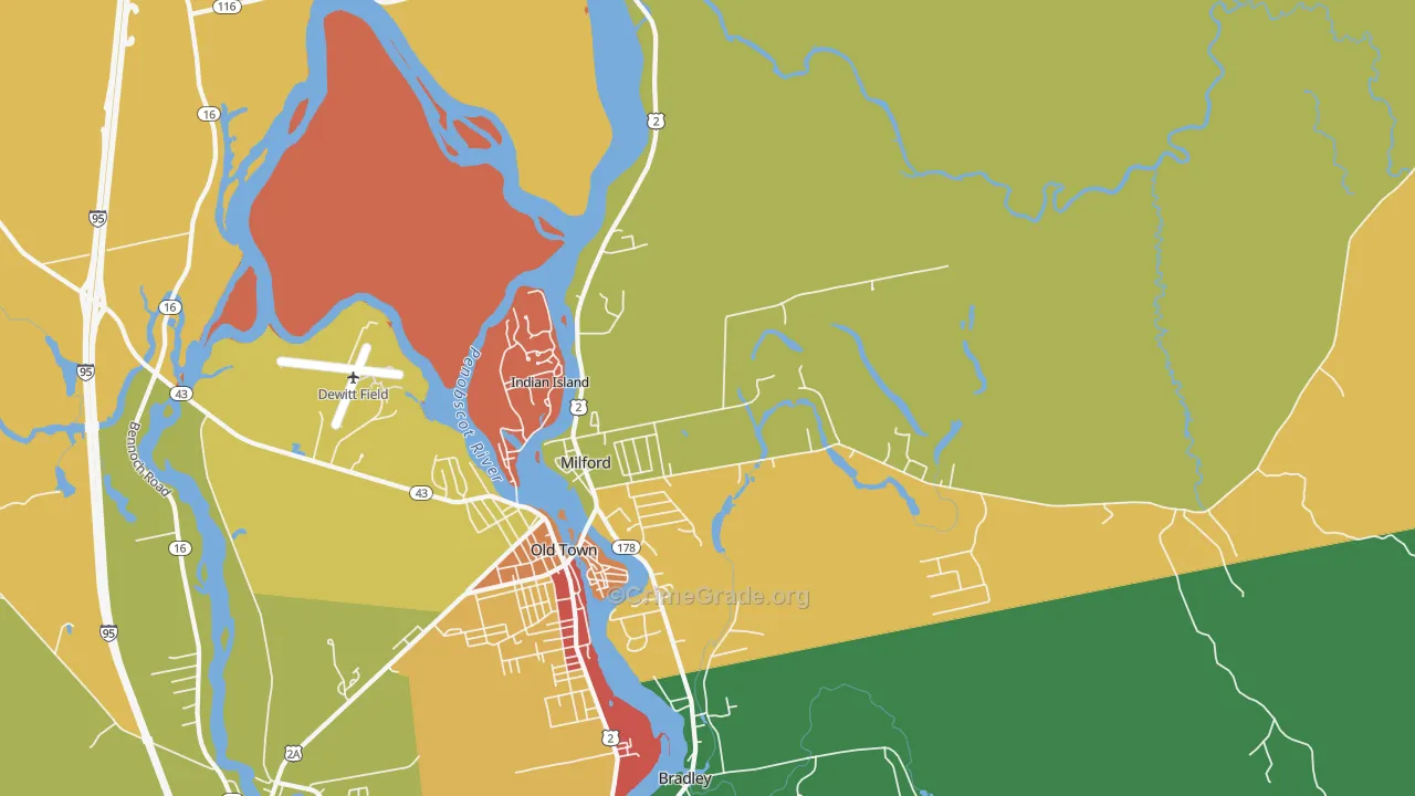 Milford, ME Map of Murder Rates