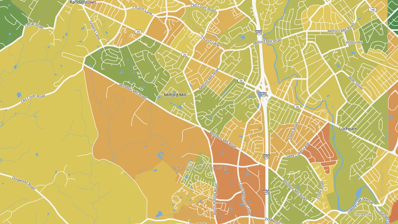 Milford Mill, MD Map of Murder Rates