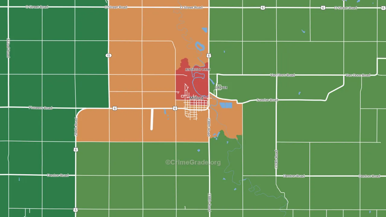Milford, NE Map of Murder Rates