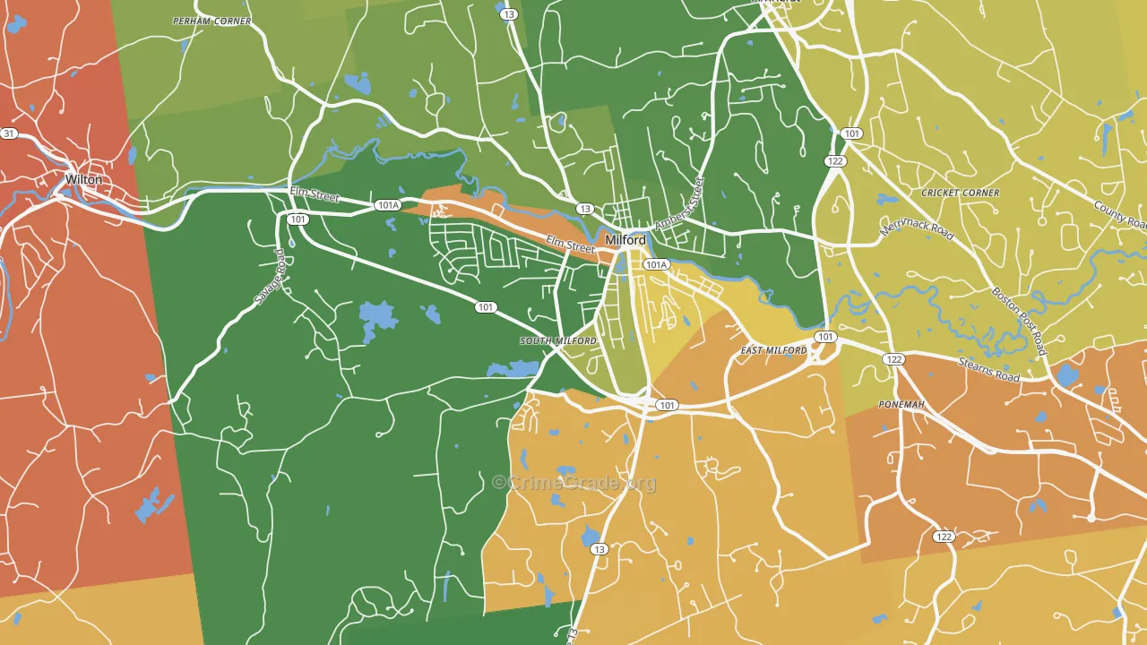 Milford, NH Map of Murder Rates