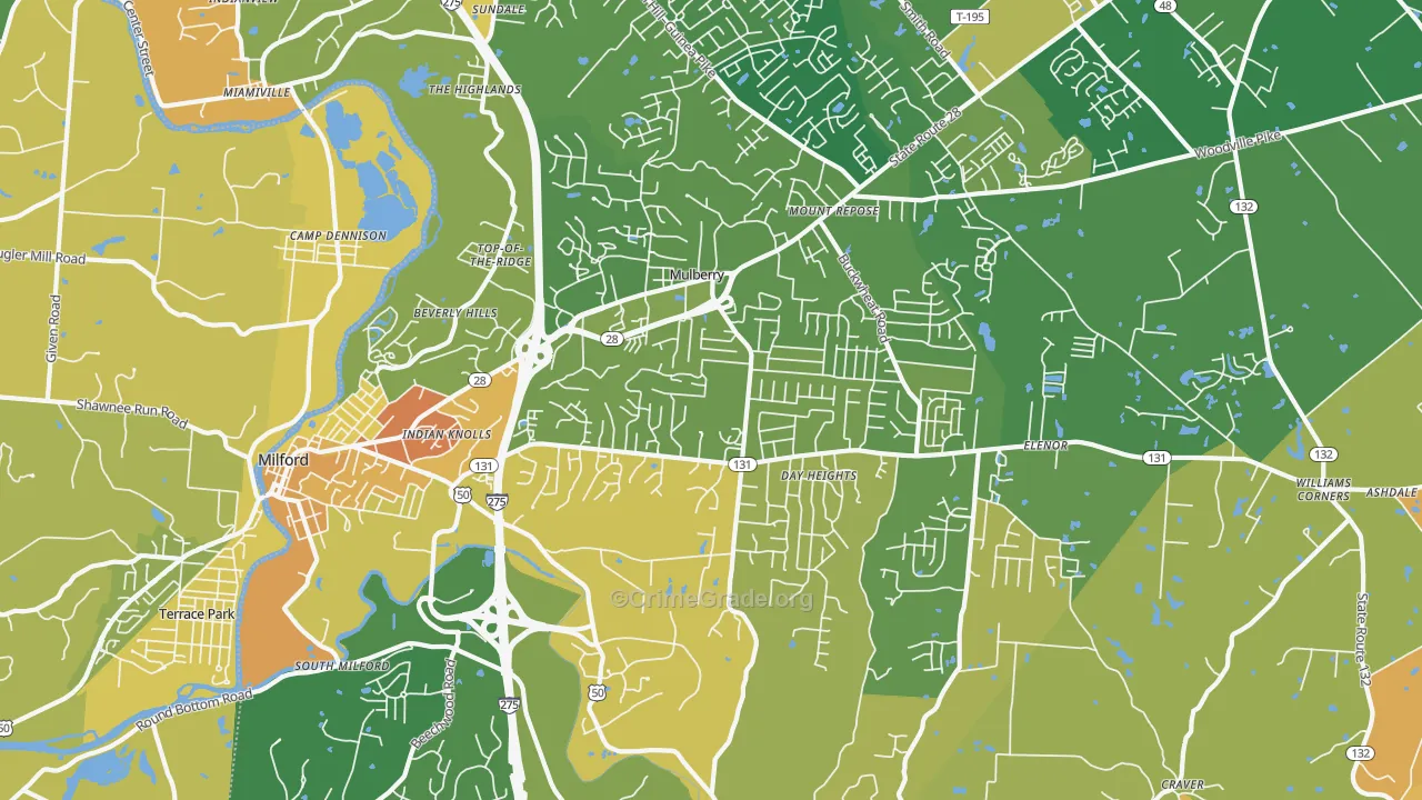 Milford, OH Map of Murder Rates