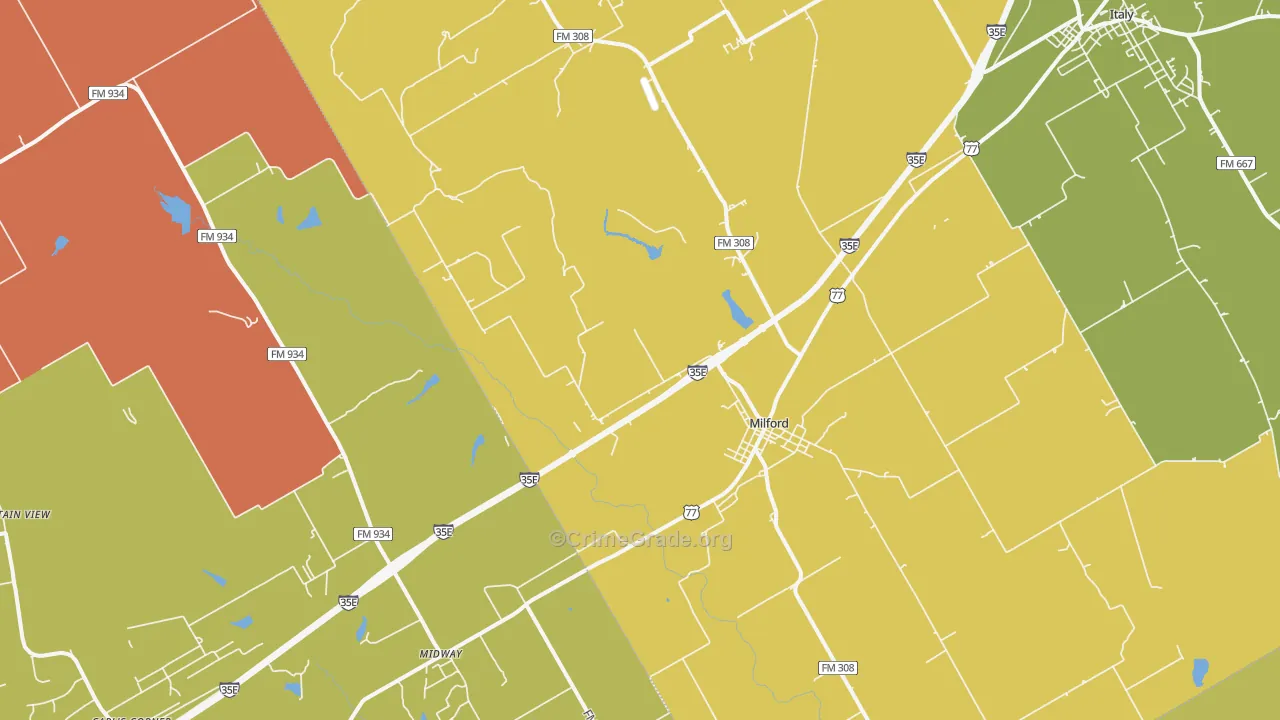 Milford, TX Map of Murder Rates