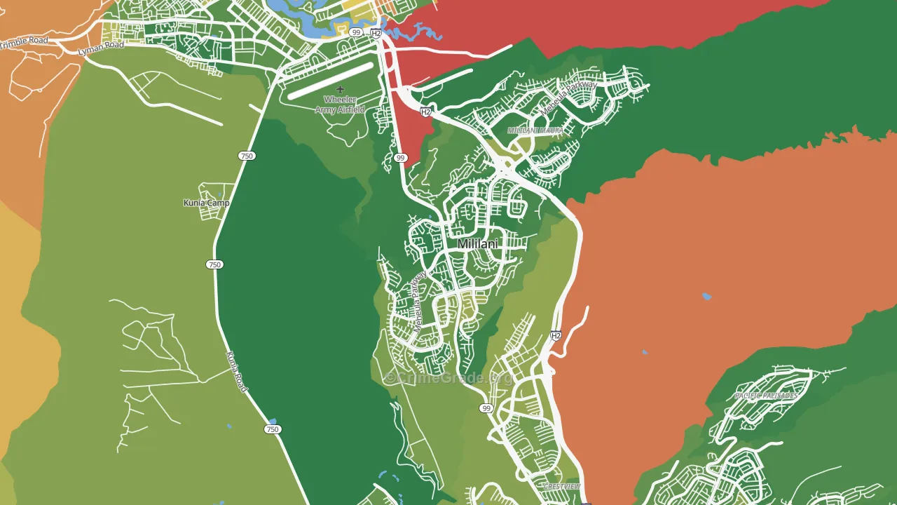 Mililani Waipio Melemanu, Mililani, HI Map of Murder Rates