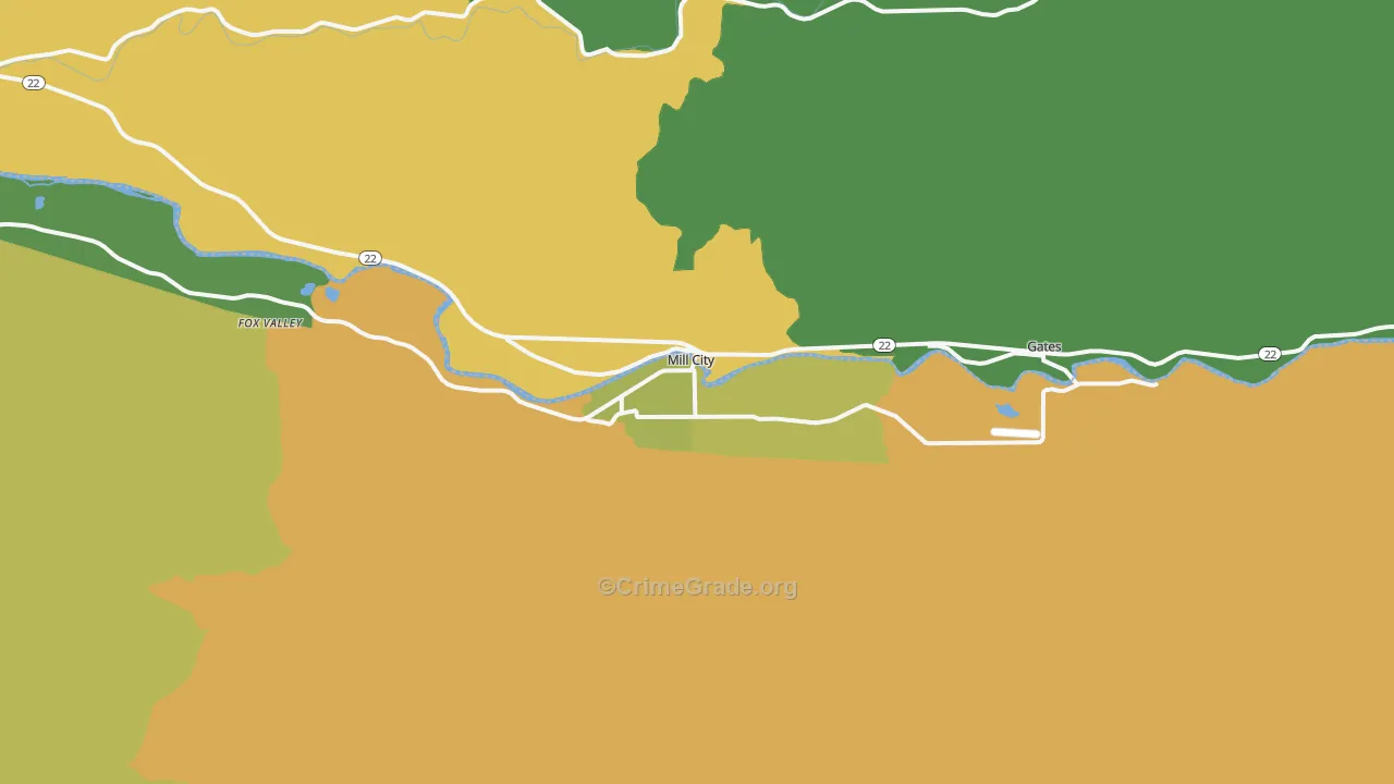 Mill City, OR Map of Murder Rates