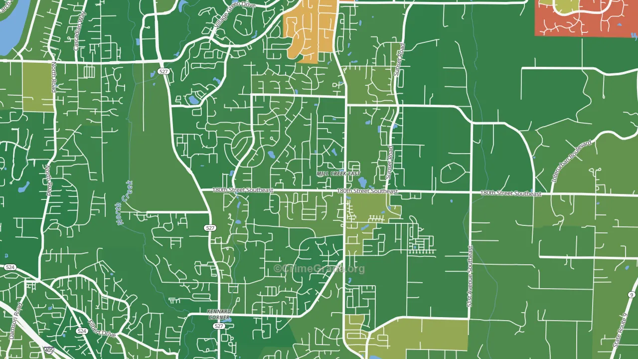 Mill Creek East, WA Map of Murder Rates