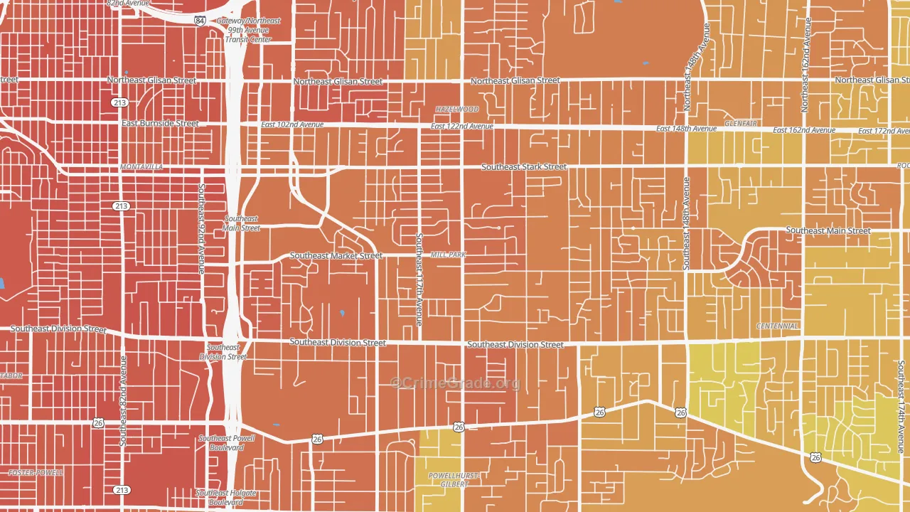 Mill Park, Portland, OR Map of Murder Rates