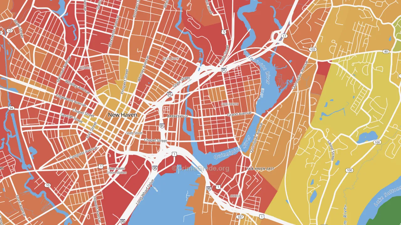 Mill River, New Haven, CT Map of Murder Rates