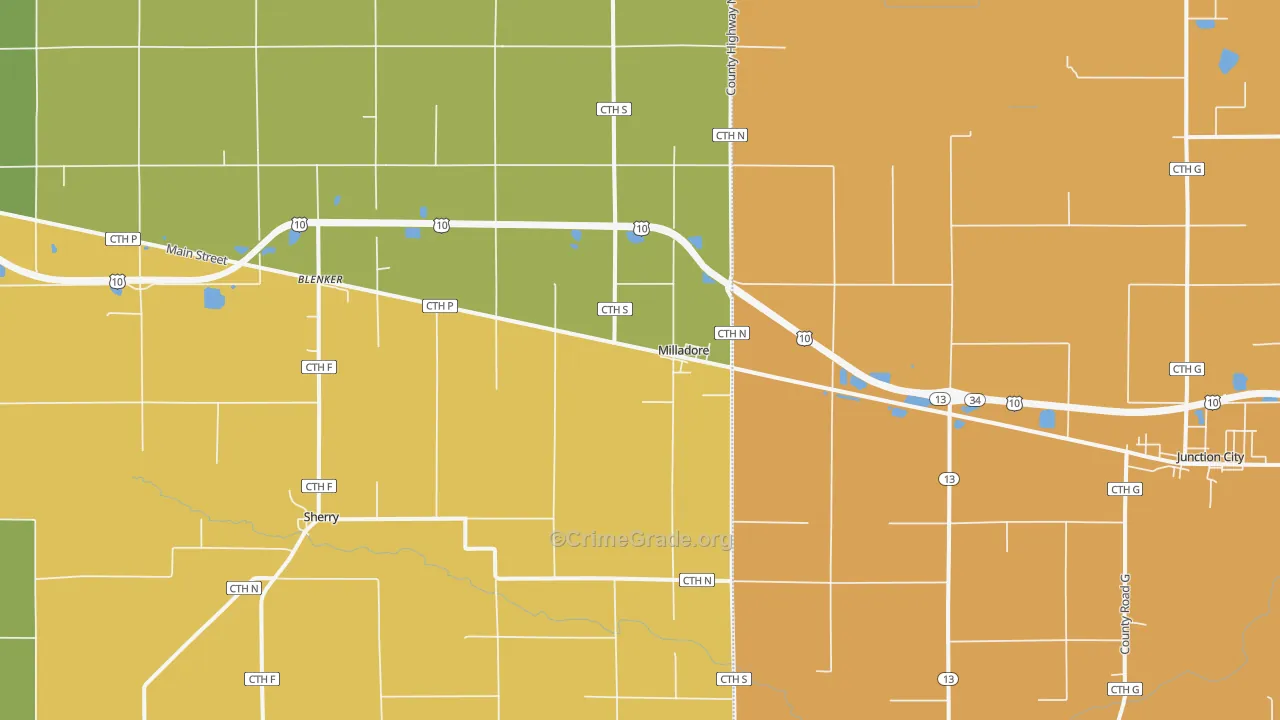 Milladore, WI Map of Murder Rates