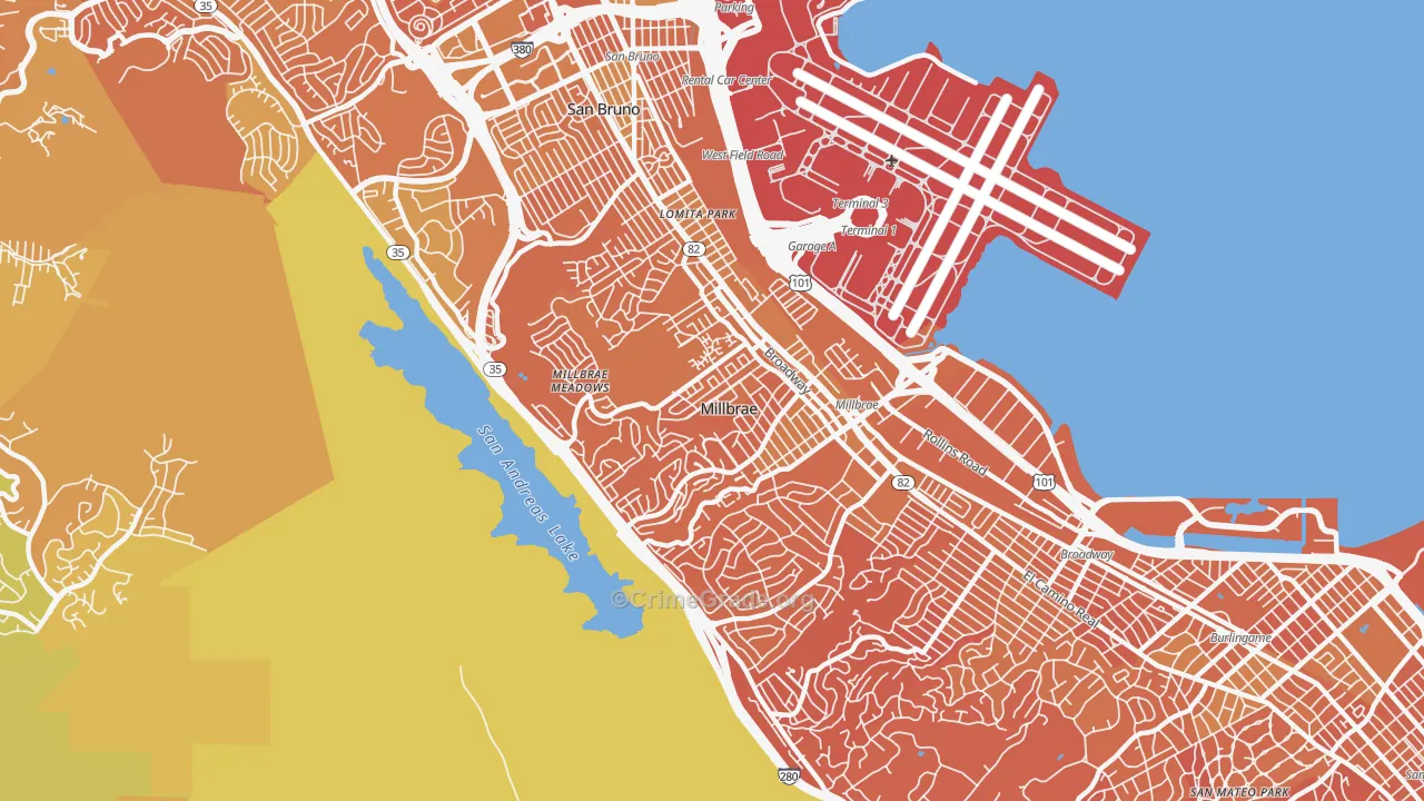 Millbrae, CA Map of Murder Rates
