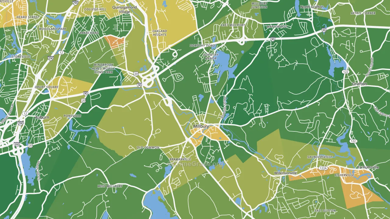Millbury, MA Map of Murder Rates