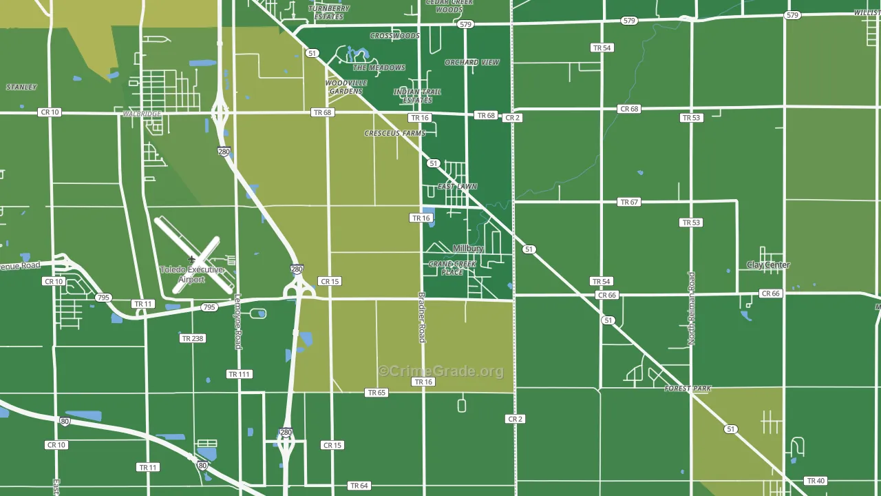 Millbury, OH Map of Murder Rates