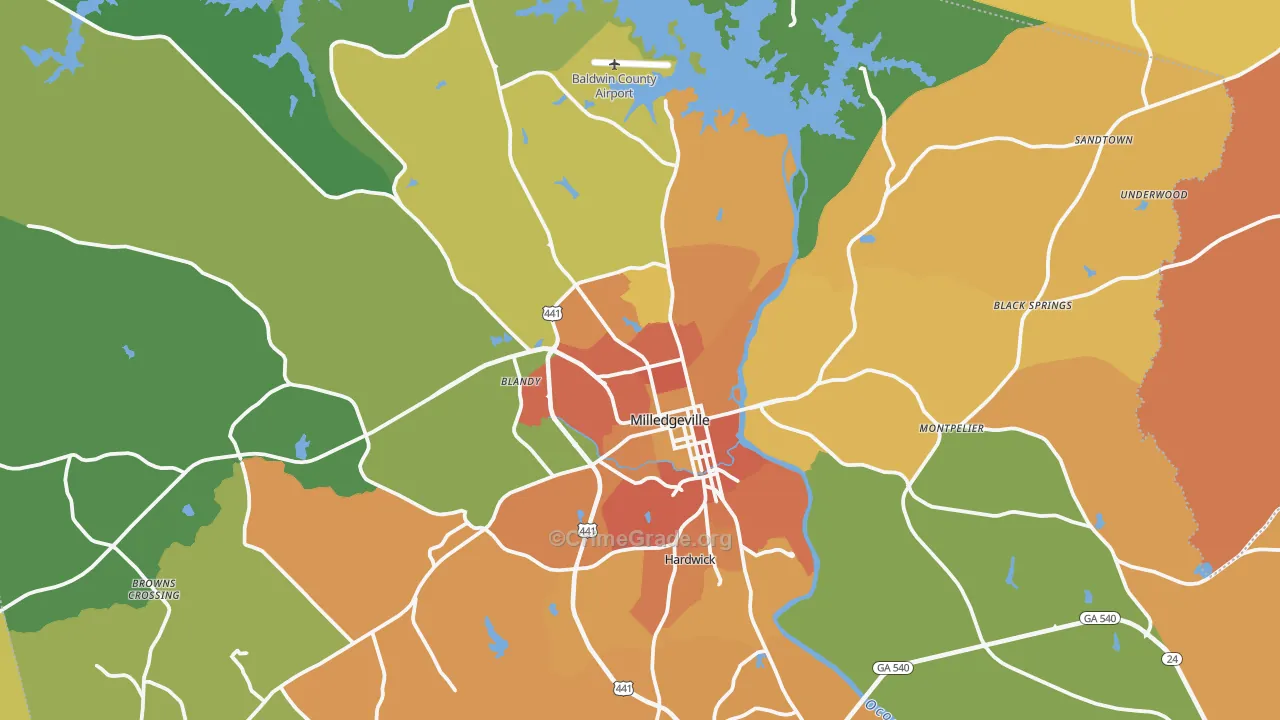 Milledgeville, GA Map of Murder Rates
