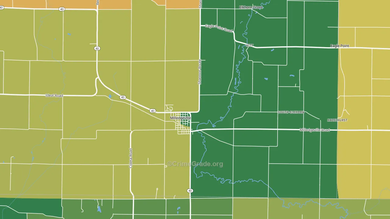 Milledgeville, IL Map of Murder Rates