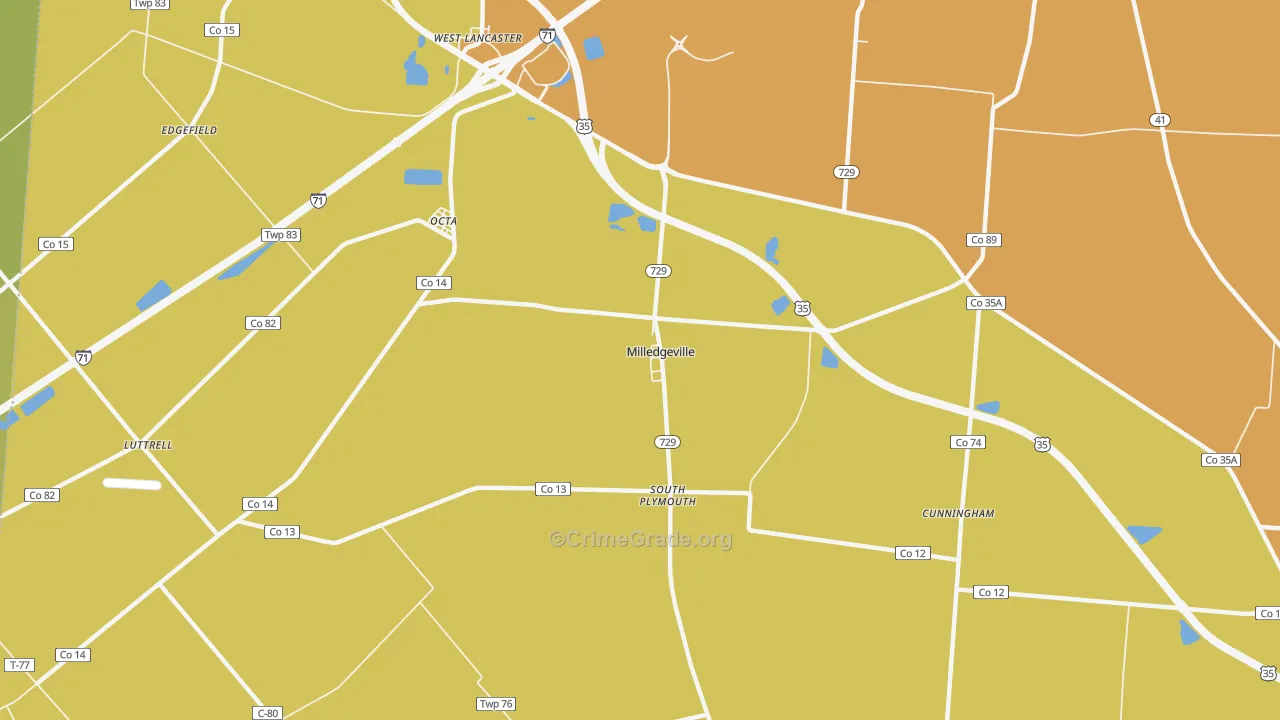 Milledgeville, OH Map of Murder Rates