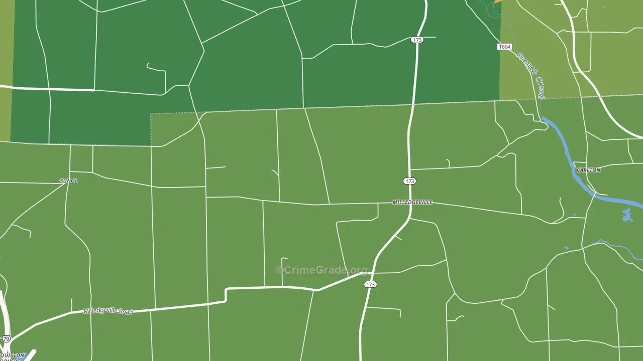 Milledgeville, PA Map of Murder Rates