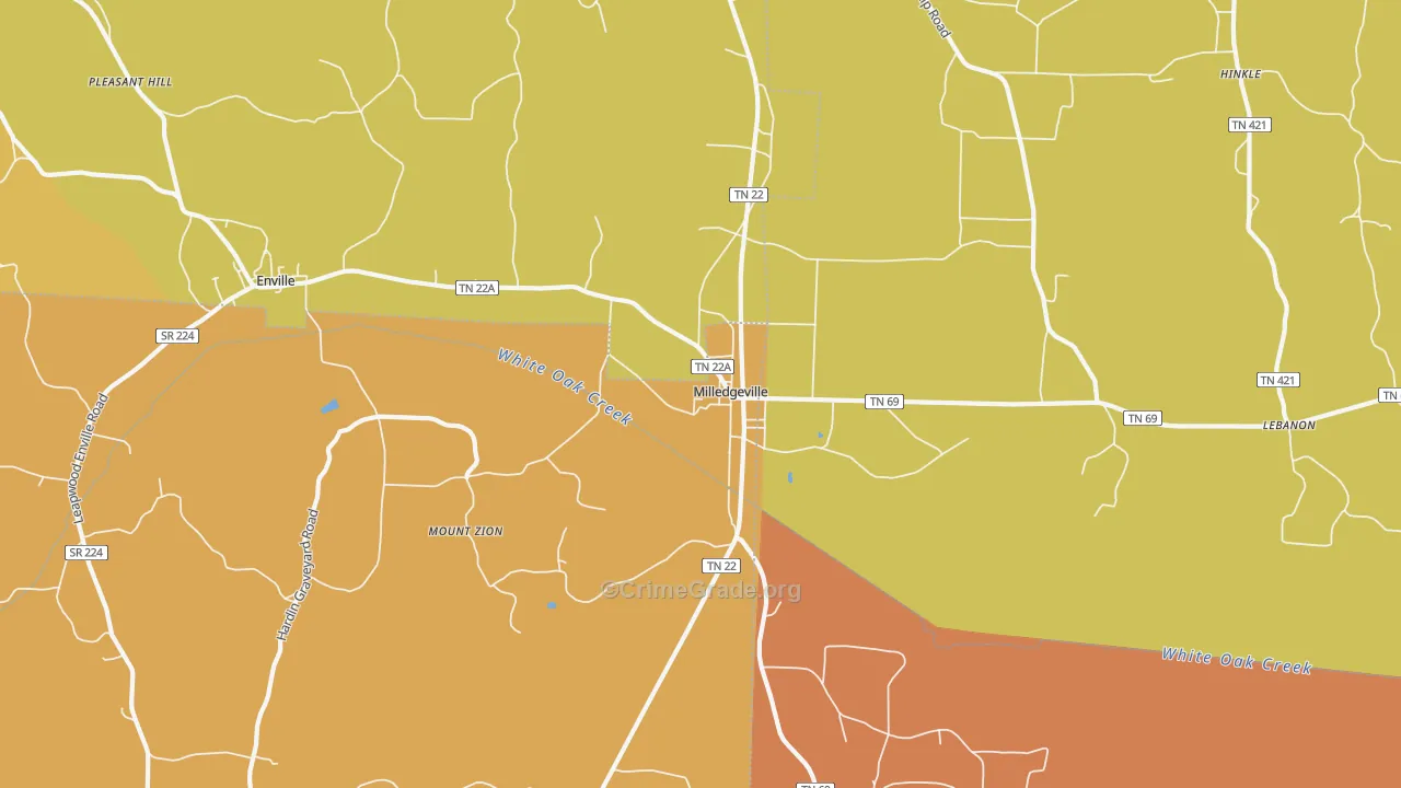 Milledgeville, TN Map of Murder Rates