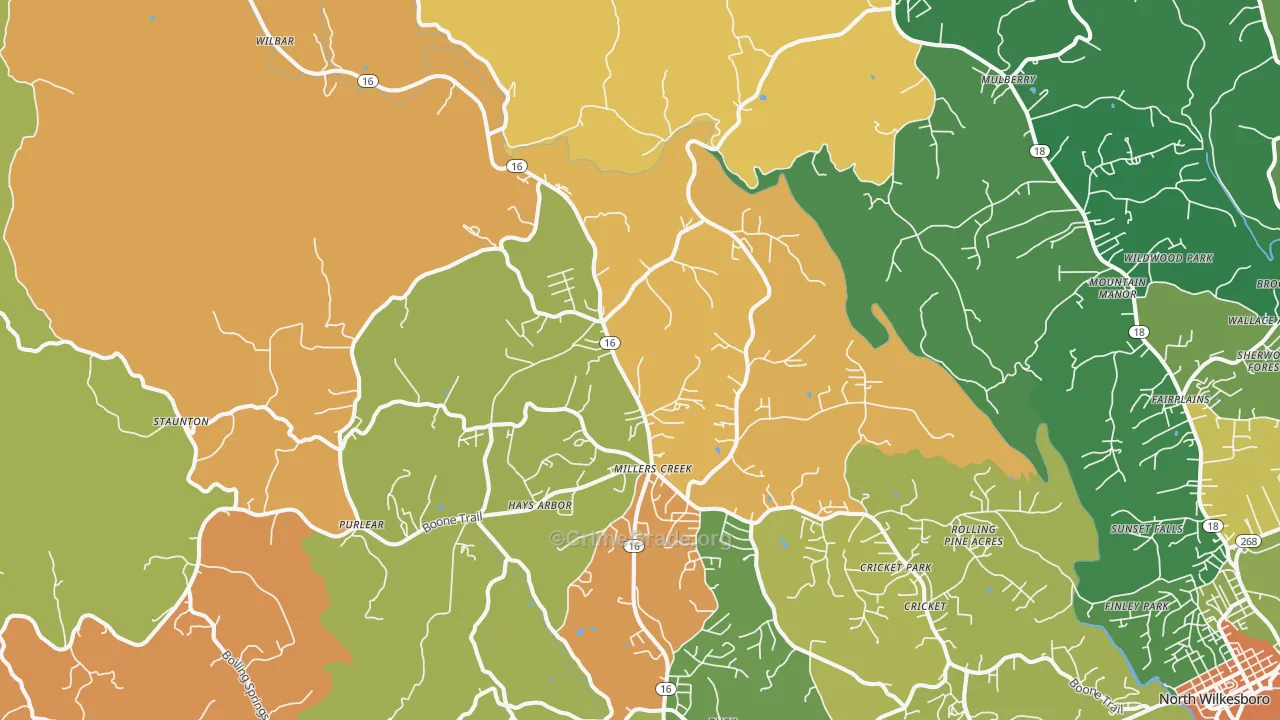 Millers Creek, NC Map of Murder Rates