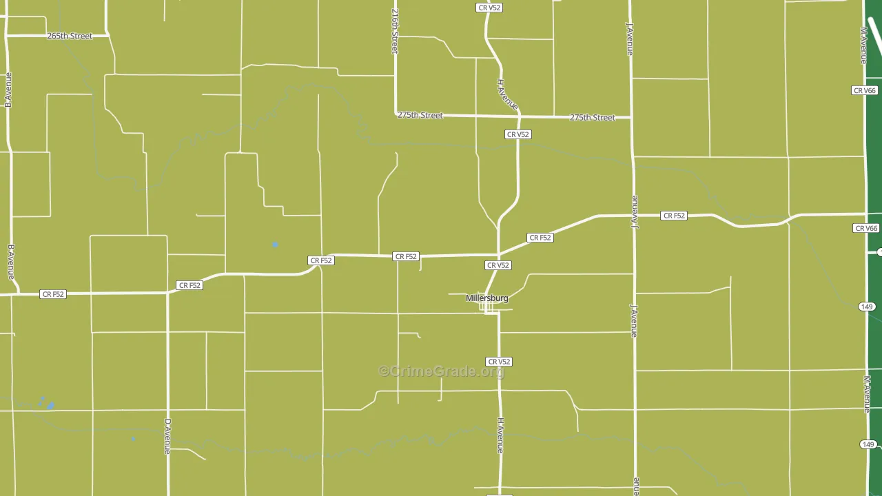 Millersburg, IA Map of Murder Rates