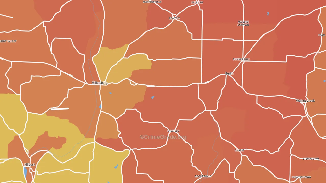 Millersburg, OH Map of Murder Rates