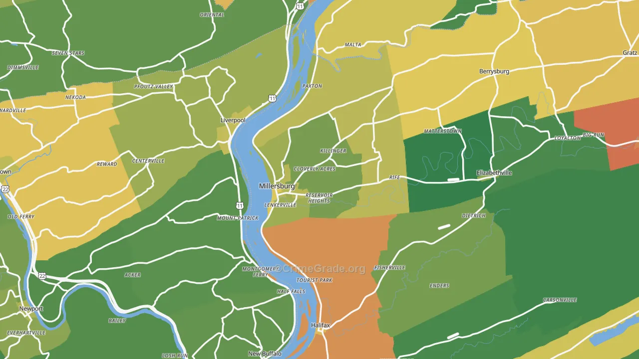 Millersburg, PA Map of Murder Rates