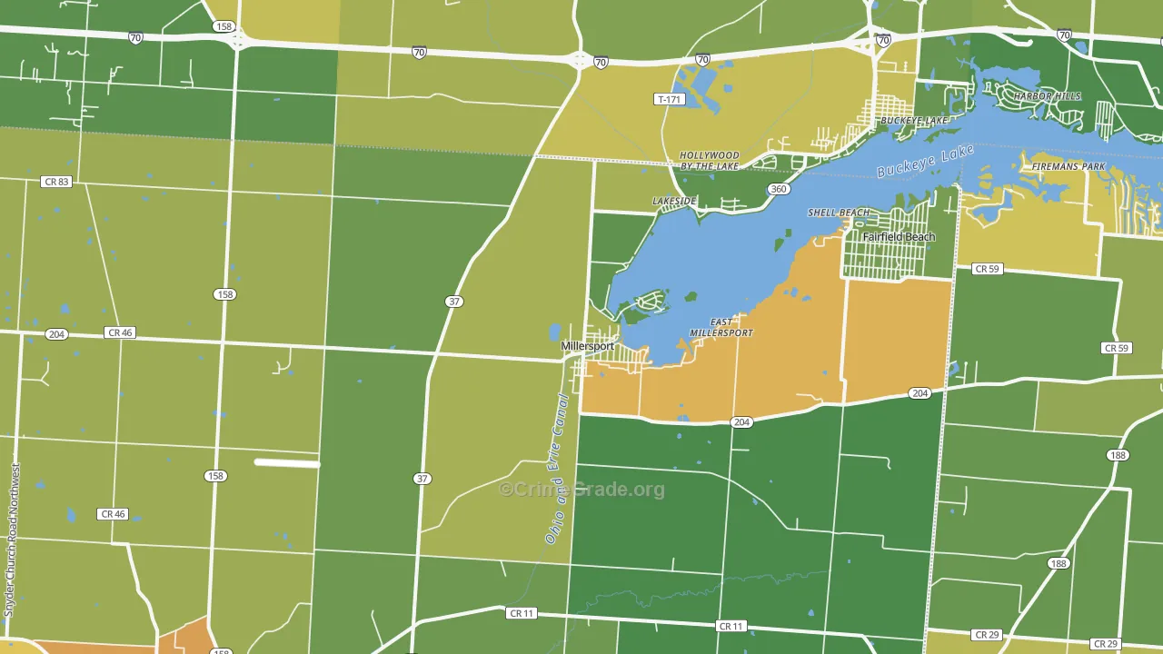 Millersport, OH Map of Murder Rates