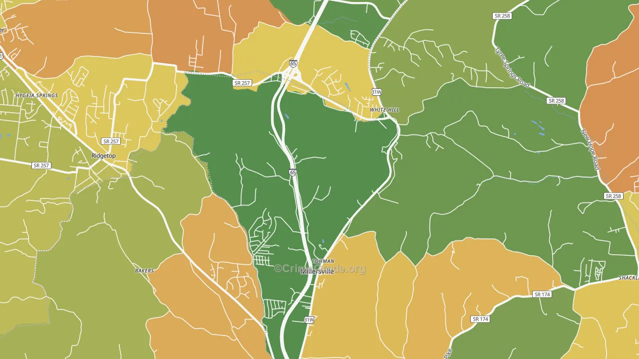 Millersville, TN Map of Murder Rates