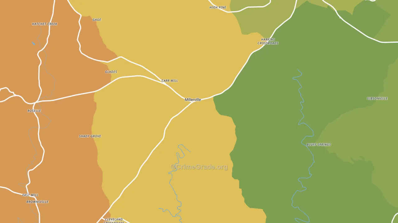Millerville, AL Map of Murder Rates