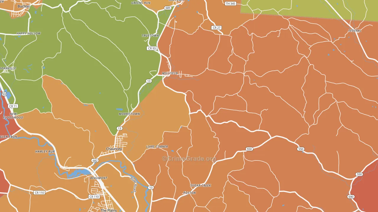 Millfield, OH Map of Murder Rates