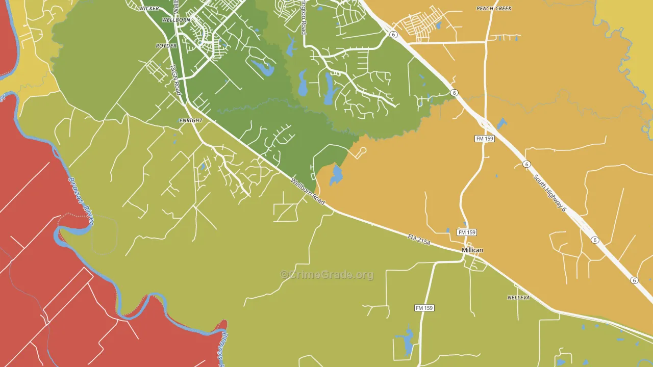 Millican, TX Map of Murder Rates