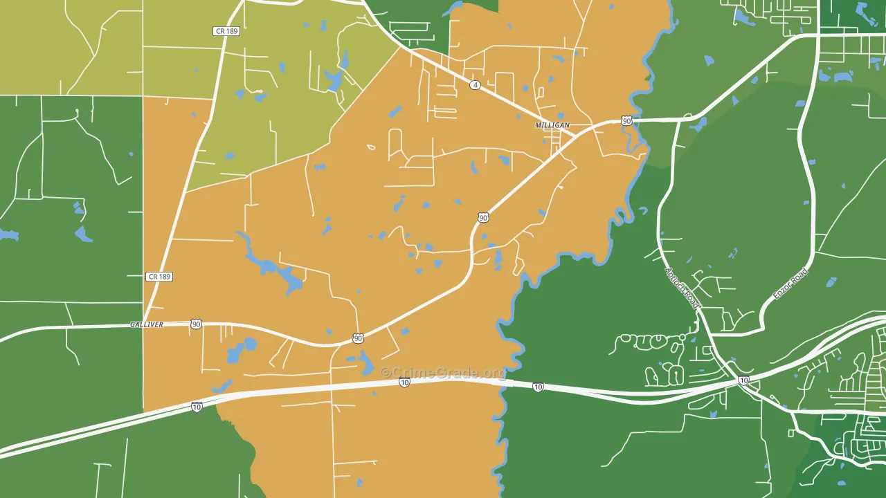 Milligan, FL Map of Murder Rates