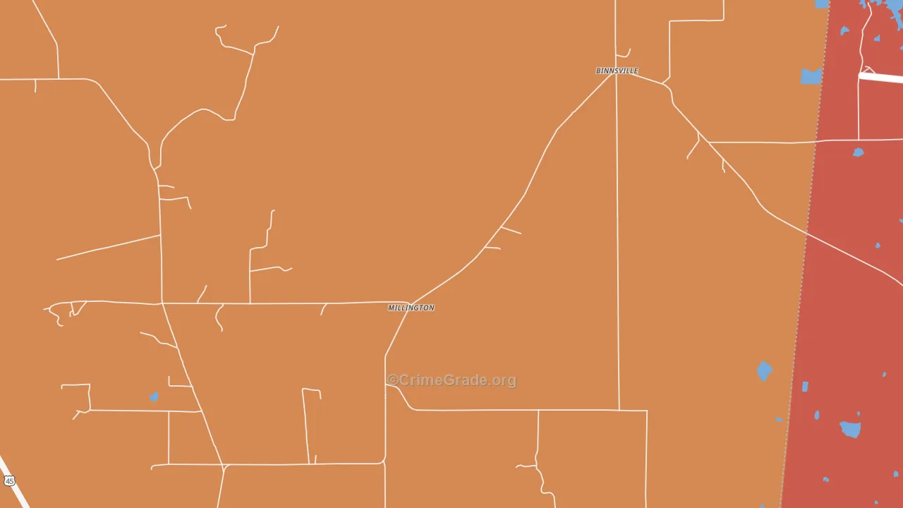 Millington, MS Map of Murder Rates