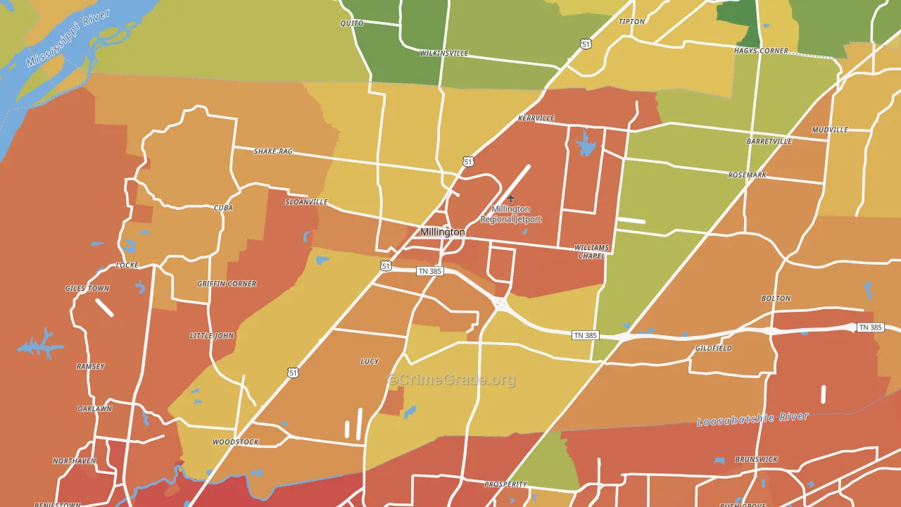 Millington, TN Map of Murder Rates