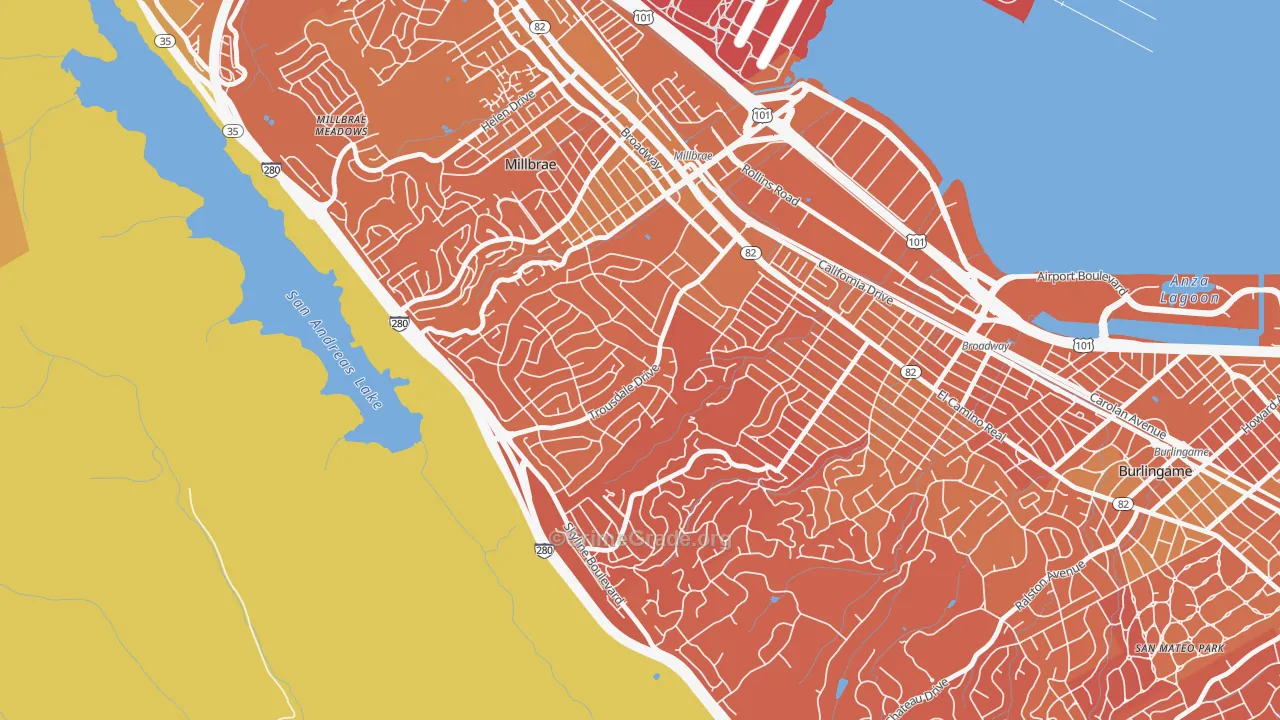 Mills Estates, Burlingame, CA Map of Murder Rates