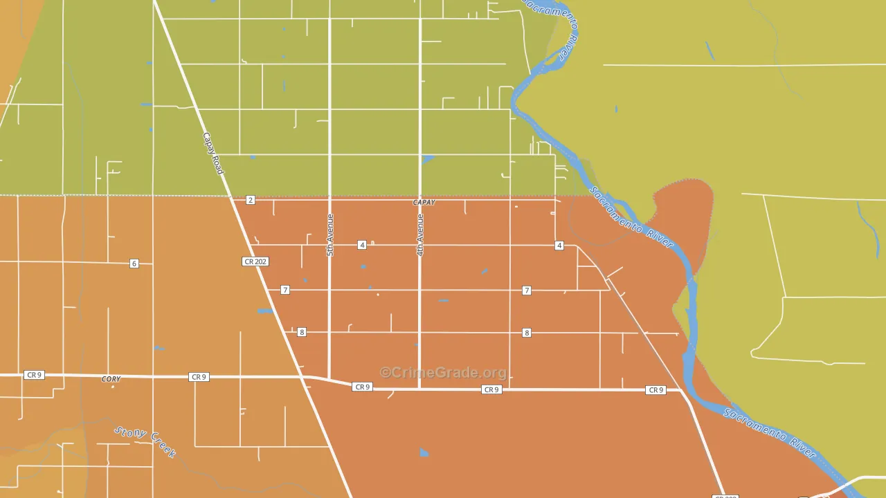 Mills Orchard, CA Map of Murder Rates