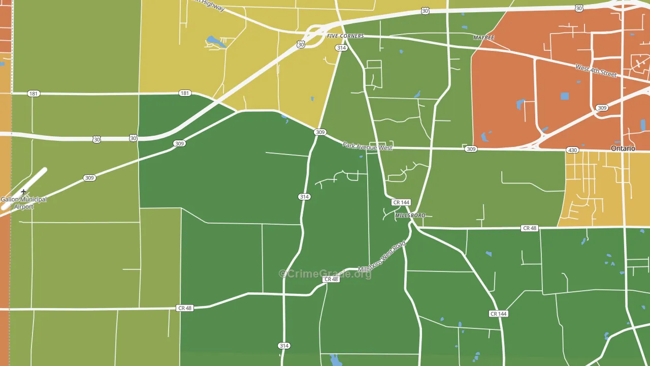 Millsboro, OH Map of Murder Rates