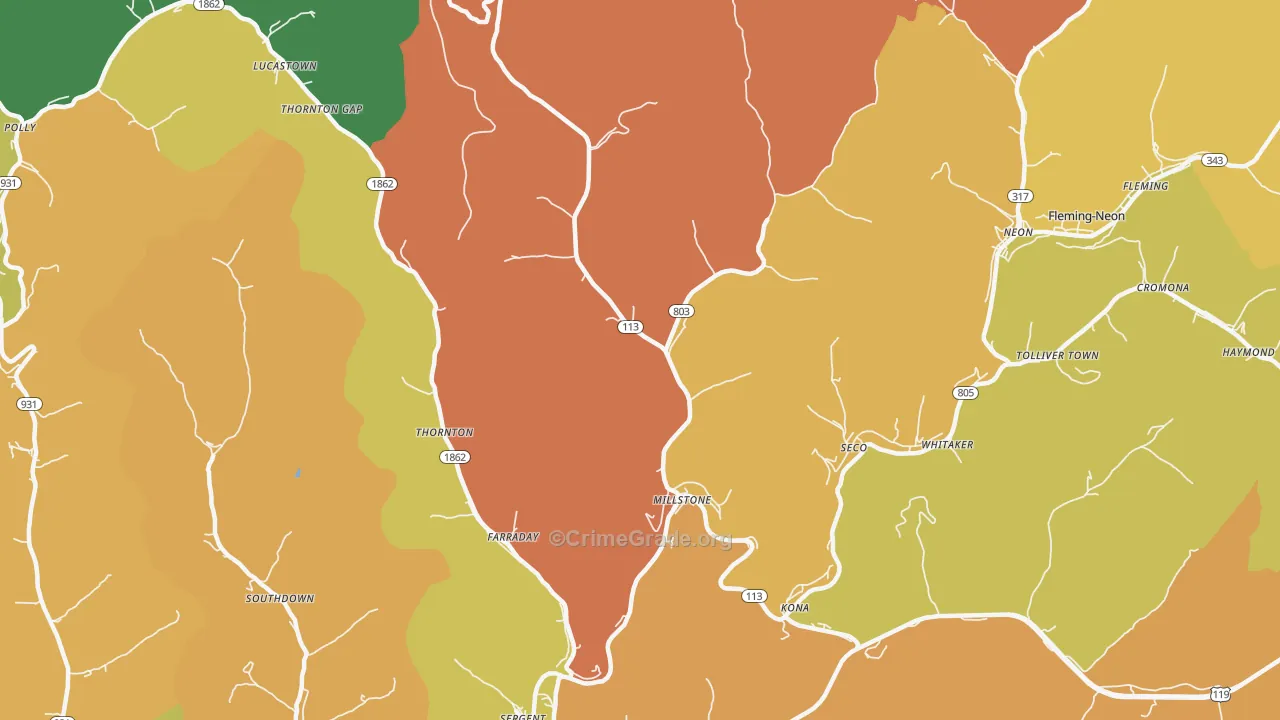 Millstone, KY Map of Murder Rates