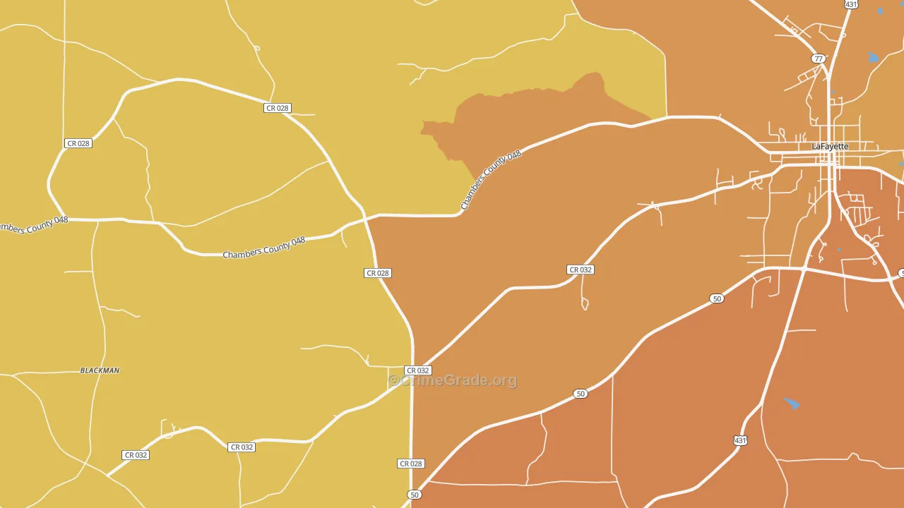 Milltown, AL Map of Murder Rates