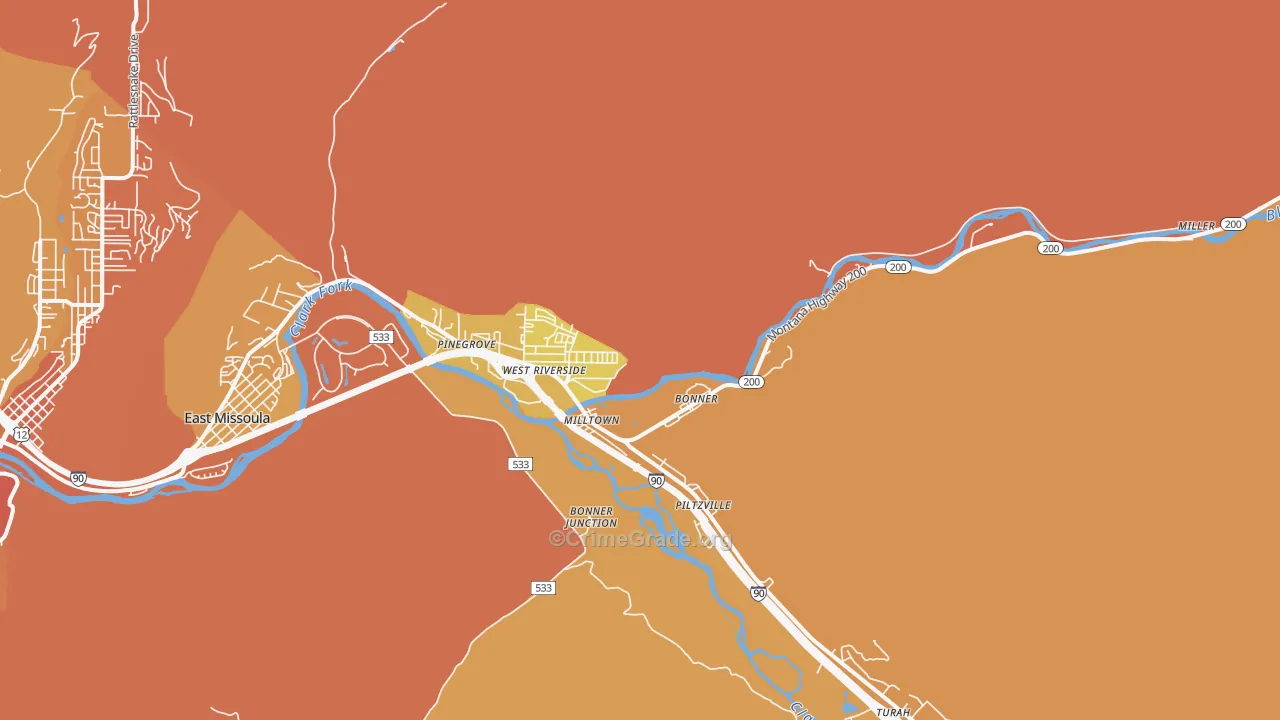 Milltown, MT Map of Murder Rates