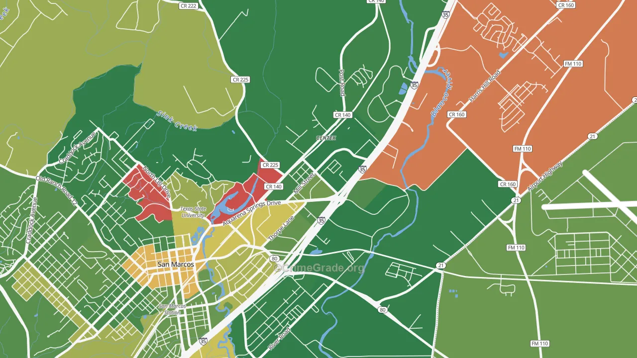 Millview East, San Marcos, TX Map of Murder Rates