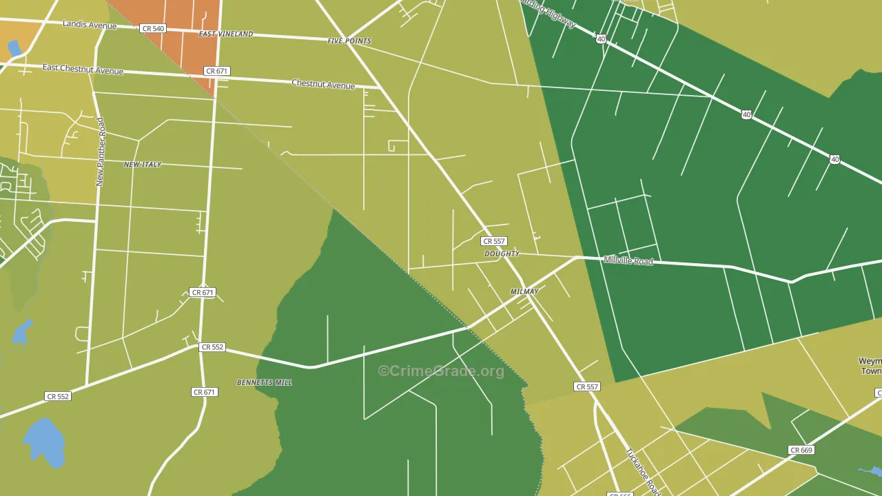 Milmay, NJ Map of Murder Rates