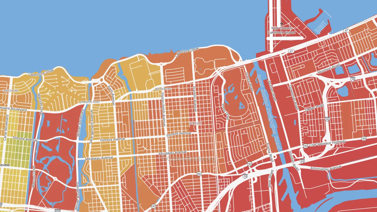Milneburg, New Orleans, LA Map of Murder Rates