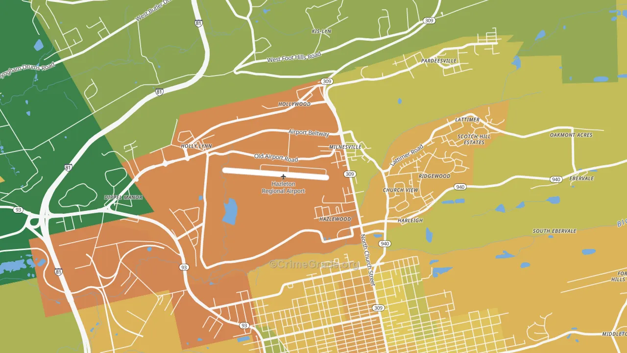 Milnesville, PA Map of Murder Rates